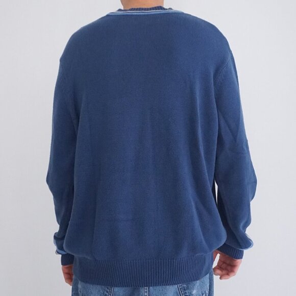 Vintage Denver Hayes Blue 50% Cotton Fine Knit V-Neck Sweater XL - Picture 2 of 10